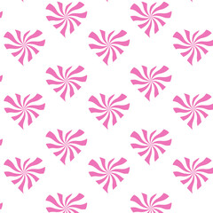 Seamless pattern pink candy Hearts swirl rays on white background.Love Concept. Happy valentines day, women day holiday, dating invitation, wedding or marriage greeting card design. Vector romantic