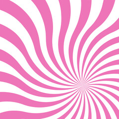 Pink swirling pattern background. Vortex starburst spiral twirl square. Helix rotation rays. Converging scalable stripes. Vector illustration