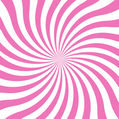 Pink swirling pattern background. Vortex starburst spiral twirl square. Helix rotation rays. Converging scalable stripes. Vector illustration