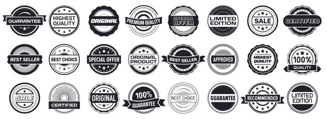 Naklejka premium Black vintage banner collection. Set of retro seal stamp. Premium quality, certified, original, guarantee, approved, recommended logo label