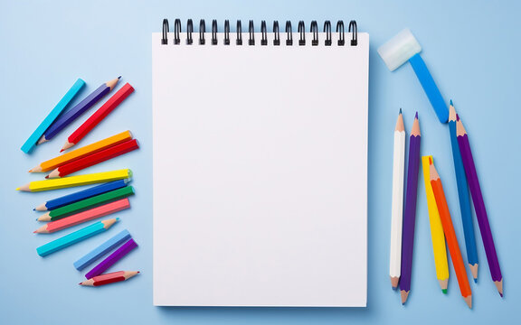 Top view of white clip pad with school supplies. AI Generated Images