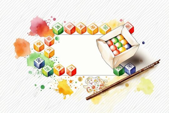 Analog watercolor Setsubun lucky direction roll wallpaper on white background. Generative AI