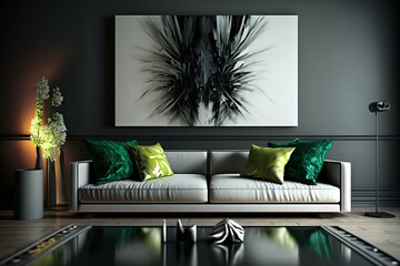 Stylish contemporary decor featuring sleek sofa. Generative AI