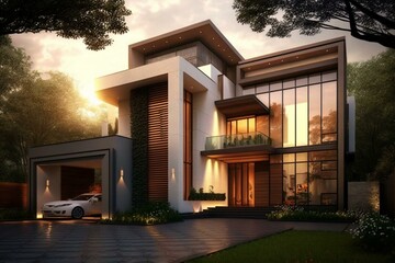 A house imagined to be a dreamy abode with modern amenities and stylish design. Generative AI - obrazy, fototapety, plakaty