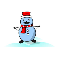 snowman with santa red hat and red scarf on snows