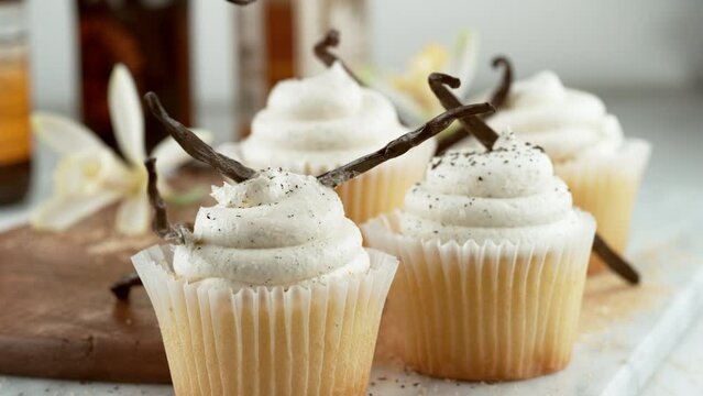 Vanilla bean cupcake slow motion