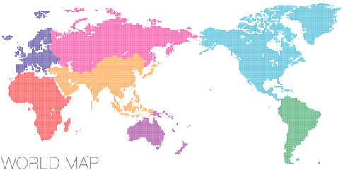 Obraz premium ドットの世界地図 アジア中心で地域分け_01