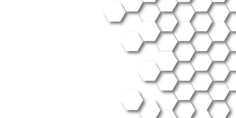 Seamless pattern with hexagons. 3d Hexagonal structure futuristic white background and Embossed Hexagon. Hexagonal honeycomb pattern background with space for text. Abstract Technology, Futuristic.