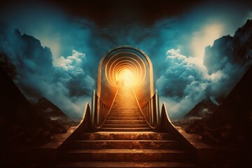 Abstract digital artwork depicting a pathway to enlightenment and heaven. Mindful and spiritual concept. Generative AI
