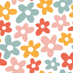 Fototapeta na wymiar Floral seamless pattern. Hand drawn colorful flowers on white background in trendy doodle style. 