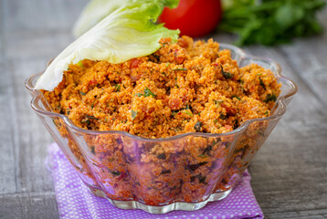 Traditional delicious Turkish foods: bulgur salad (kisir)