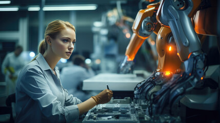 Female engineer at a machine factory.