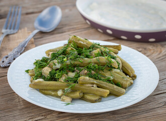 Turkish Food Broad Beans with Olive Oil and Dill (Turkish name; Zeytinyagli Bakla).