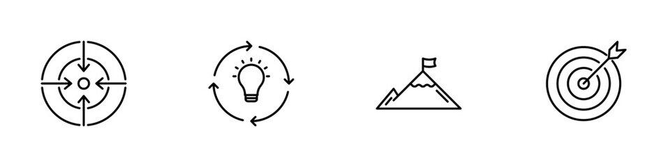 set of a business strategy symbol set for personal focus, creative thinking, brainstorm session, ambition, goal and target