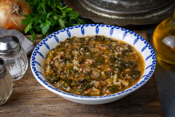 Traditional Turkish cuisine purslane dish (Turkish name; semizotu yemegi)