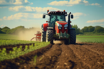 Obraz premium Agricultural Bounty: Tractor Combine Harvester Harvesting Cereals in the Field.