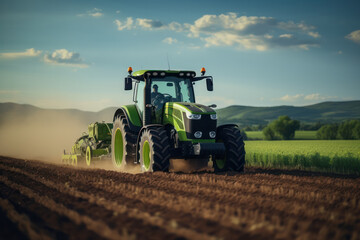 Efficient Crop Harvest: Tractor Combine Harvester in Cereal Agriculture Field. - obrazy, fototapety, plakaty
