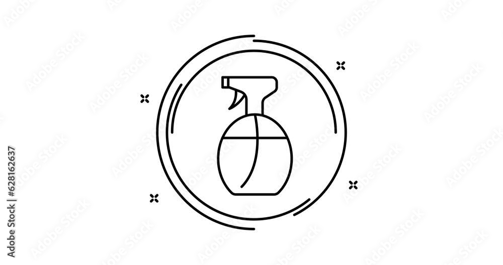 Poster wiping sprayer animated outline icon with alpha channel. wiping sprayer rotation appearance 4k video