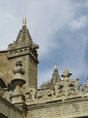 Detail of Gothic cresting decoration and pinnacles on the top of the Cathedral of Avila. Spain.
UNESCO World Heritage.