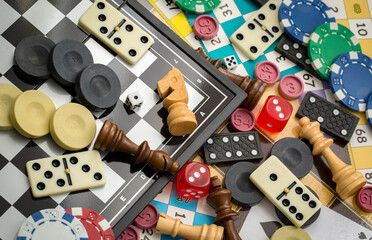 Various board games, leisure, hobby. Background games.