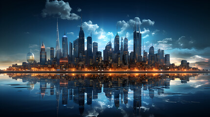 Fototapeta na wymiar Raster illustration of metropolis of the future skyscrapers