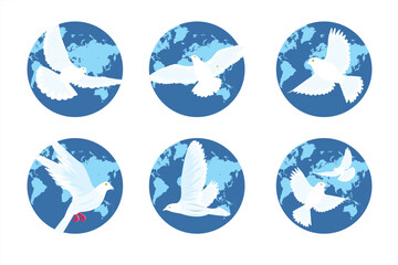 A flock of doves flying around the earth