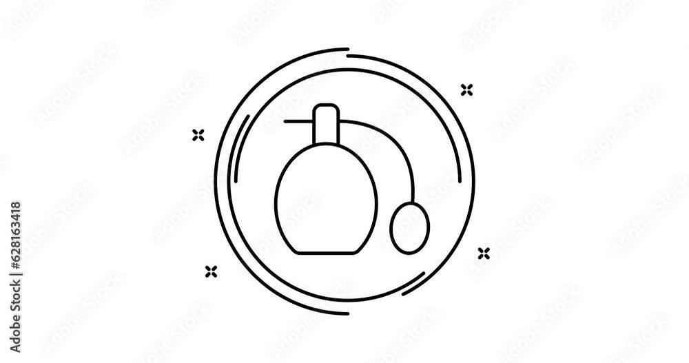 Poster cologne spray animated outline icon with alpha channel. cologne spray rotation appearance 4k video a