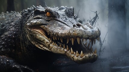 Obraz premium alligator coming out of the fog