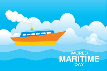 World Maritime Day.  Vector illustration of a ship in the ocean