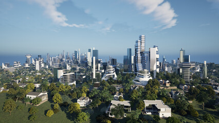 Futuristic green city concept, 3d render