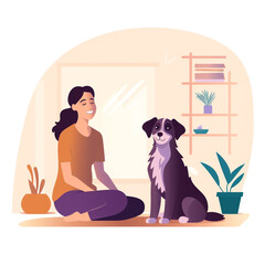 Illustration of a therapy dog with a human. These dogs are trained to provide affection, comfort and support to people in places where they are needed such as in hospitals.

