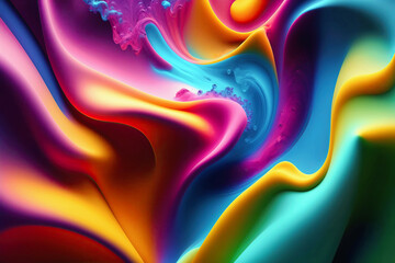 Obraz premium Splash rainbow colors stain on a vibrant background. liquid ink stain colorful on dark background. Generative ai