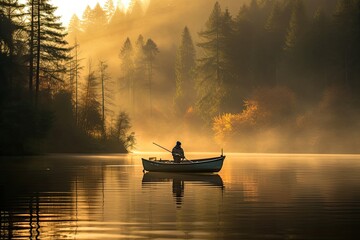 Fishing in the rays of the setting sun. Solitude and escape from the hustle and bustle of city life. Offline. Digital detox.