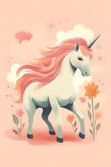 Cute unicorn illustration in a magical world. 