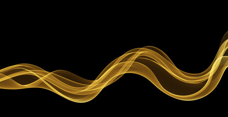 Abstract golden waves. Shiny golden moving lines design element on black background.