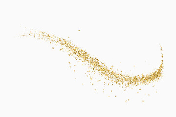 Shiny abstract wave flow, golden wave design element with glitter effect on white background.