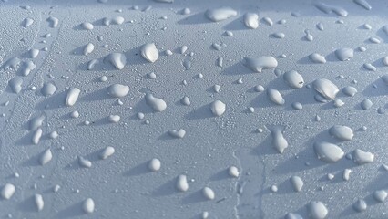 Dewdrops fall on the metal surface, creating a beautiful water bubble texture