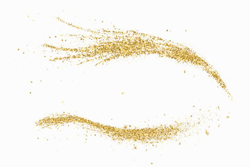 Fototapeta na wymiar Gold glitter abstract waves on a white background, the set waves gold glitters.