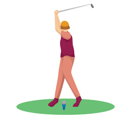 Young Man Swinging with Golf Club, Male Golfer Player Playing Golf on Course, Outdoor Sport or Hobby Vector Illustration