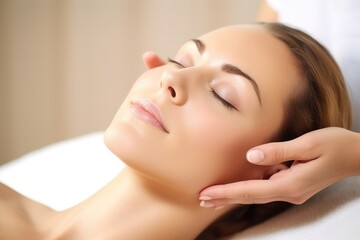 Obraz na płótnie Canvas closeup of a young woman enjoying a refreshing face massage