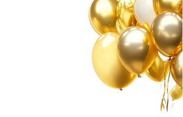 golden christmas balls isolated on white transparent background png,  birthday balloons PNG , ai generative image 