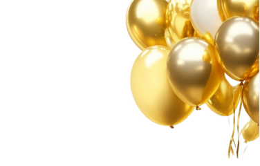 golden christmas balls isolated on white transparent background png,  birthday balloons PNG , ai generative image 