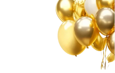 Foto op Plexiglas Ballon golden christmas balls isolated on white transparent background png,  birthday balloons PNG , ai generative image 
