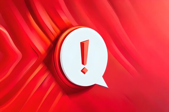 Red notification reminder icon chat message of attention alert alarm notice sign or flat design social button important caution symbol and warning urgent exclamation isolated on 3d danger background