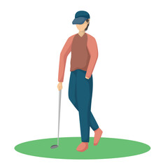Man Playing Golf, Male Golfer Training with Golf Club on Course, Outdoor Sport or Hobby Vector Illustration