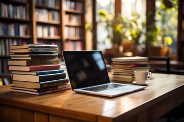 Books and a laptop on the table, generative AI