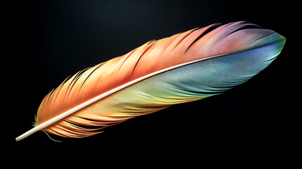 A vivid tropical bird feather adorns the background of an image.