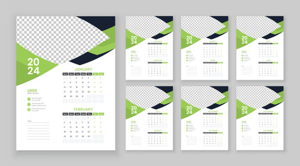 Wall calendar 2024, Company Calendar template, Week start Sunday, Vector wall calendar 2024, Wall calendar in a minimalist style