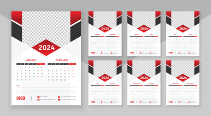 Wall calendar 2024, Company Calendar template, Week start Sunday, 6 page wall calendar 2024, Wall calendar in a minimalist style