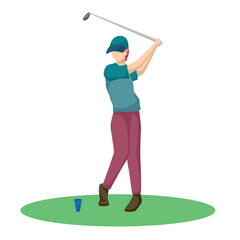 Man Playing Golf, Male Golfer Training with Golf Club on Course, Outdoor Sport or Hobby Vector Illustration